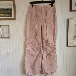 Light Pink Drawstring Wide Leg Cargo Pants Parachute Pants Windbreakers